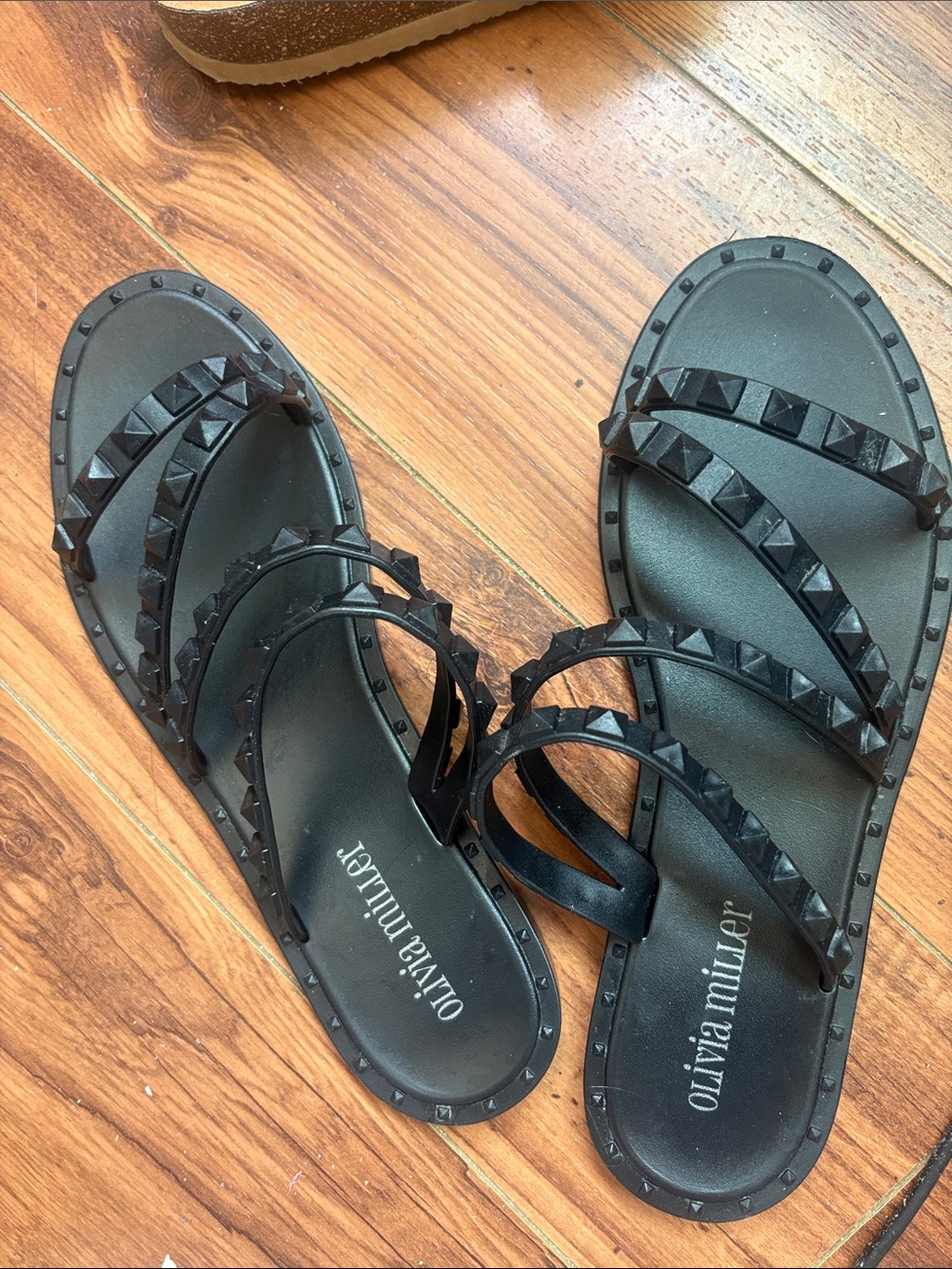 Olivia Miller Black Studded Strappy Sandals Ladies 6